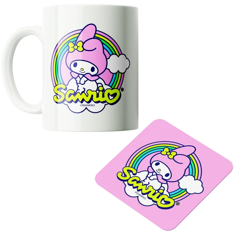 ماگ پاد آفرین مدل کارتونی سانریو کرومی مای ملودی هلوکیتی کد PZ123 به همراه زیرلیوانی