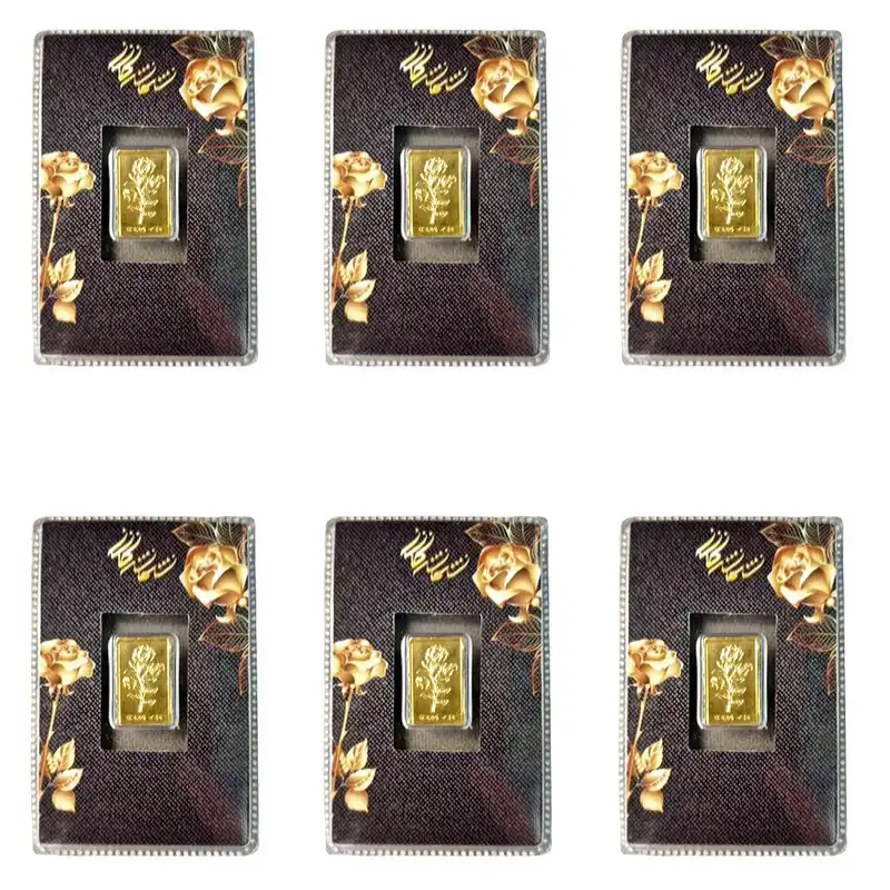شمش طلا 18 عیار مدل گل رز کد 060 مجموعه 6 عددی