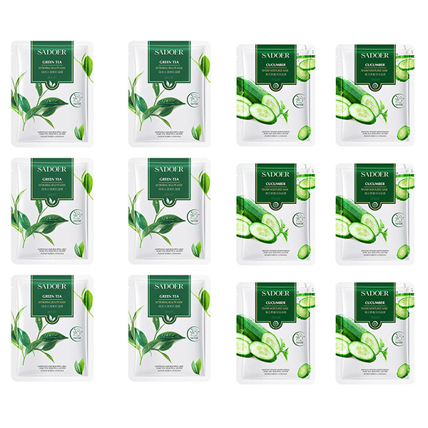 ماسک صورت سادور مدل خیار و چای سبز وزن 25 گرم بسته 12 عددی