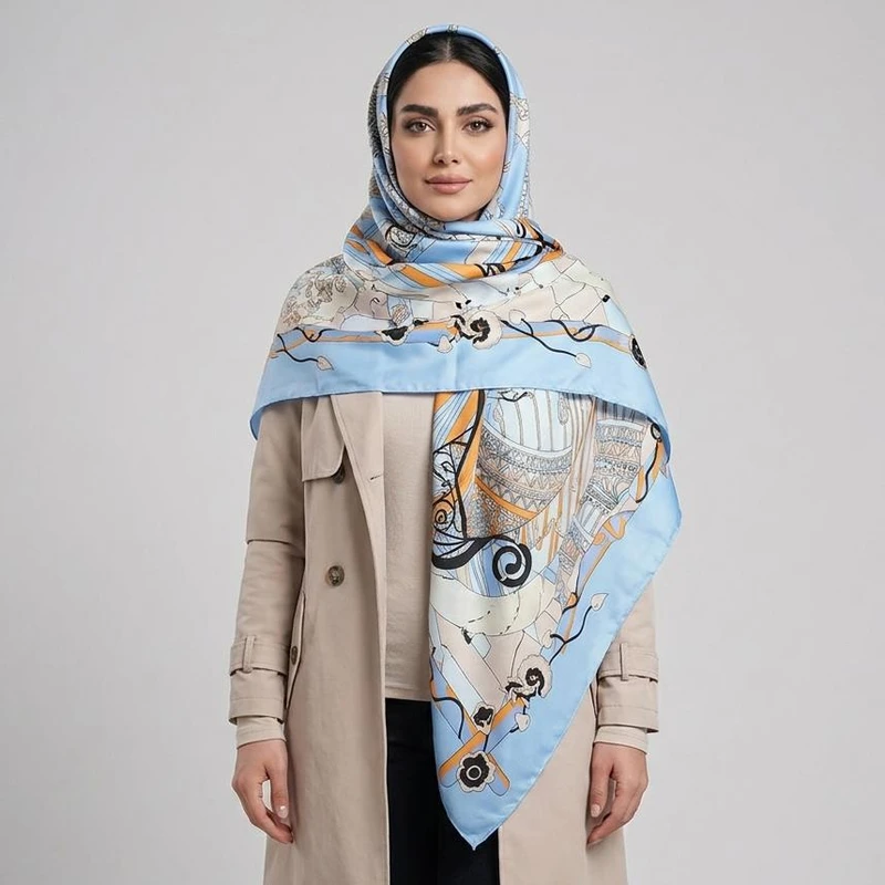 روسری زنانه آنالیا مدل ابریشم مزونی دور دست دوز کد a-9680