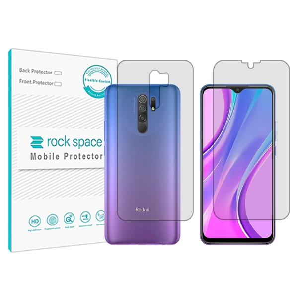 محافظ صفحه نمایش شفاف راک اسپیس مدل HyGEL مناسب برای گوشی موبایل شیائومی Redmi 9   به همراه محافظ پشت