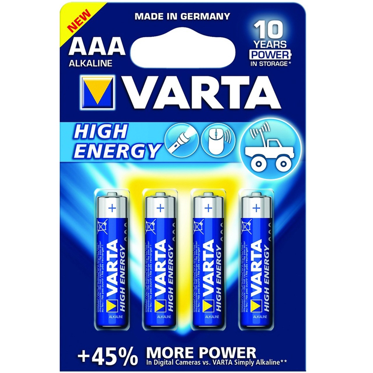 باتری نیم قلمی وارتا مدل High Energy Alkaline LR03AAA بسته 4 عددی