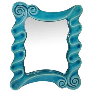 آینه سفالی طرح  blue کد 09070008