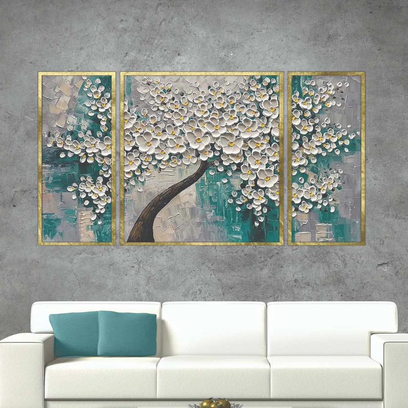 تابلو بکلیت طرح مدرن دیجیتال آرت مدل T-2106 فریم طلایی مجموعه 3 عددی