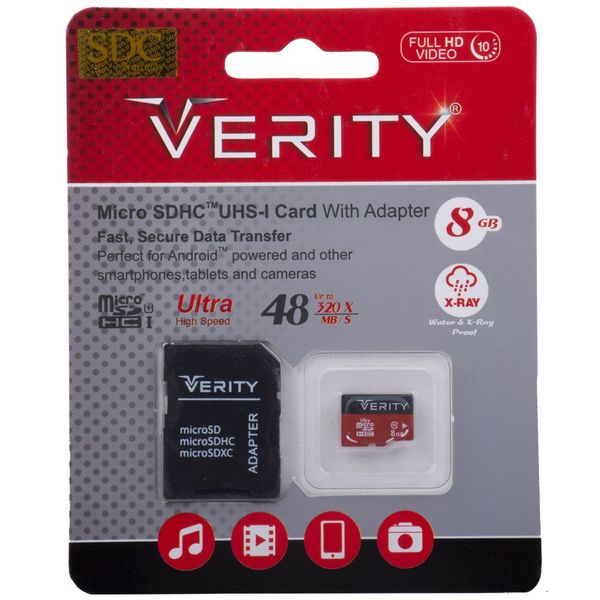 کارت حافظه microSDHC وریتی کلاس 10 استاندارد UHS-I U1 سرعت 48MBps همراه با آداپتور SD ظرفیت 8 گیگابایت