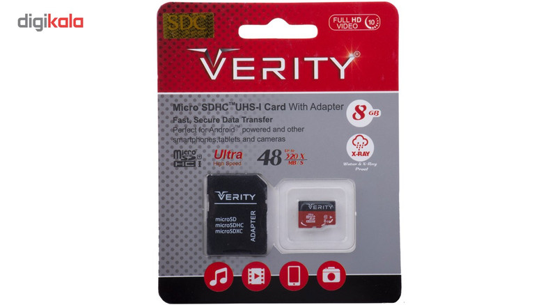 کارت حافظه microSDHC وریتی کلاس 10 استاندارد UHS-I U1 سرعت 48MBps همراه با آداپتور SD ظرفیت 8 گیگابایت