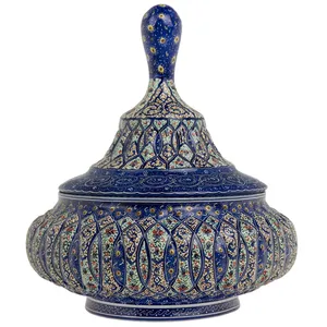 قندان مسی میناکاری شده اثر اسماعیلی مدل بشقاب پرنده طرح پرگاری سایز متوسط