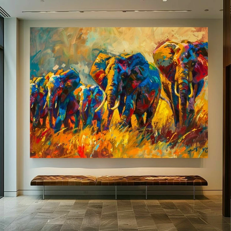 پوستر طرح مخمل نقاشی فیل مدل رنگارنگ کد BK24329