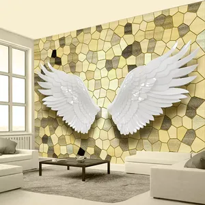 پوستر دیواری سه بعدی مدل بال سفید زمینه هندسی DVRF1531