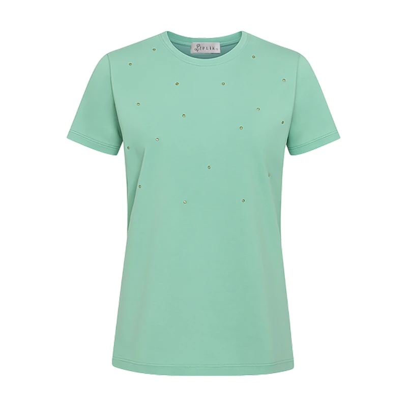 تی‌شرت آستین کوتاه زنانه ایپلیک زی مدل سنگ دوزی کد IP56.2