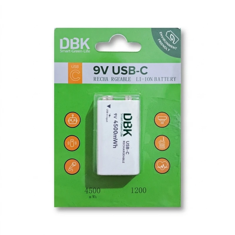 باتری کتابی قابل شارژ دی بی کی مدل USB-TYPE C LI-ION 9V