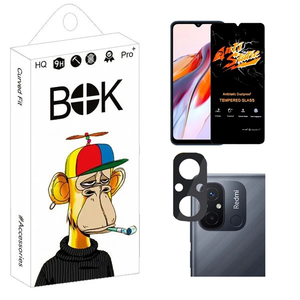 محافظ صفحه نمایش بوک مدل Transparent Antistatic مناسب برای گوشی موبایل شیائومی Redmi 12C به همراه محافظ لنز دوربین