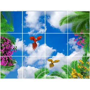 تایل سقفی آسمان مجازی طرح طوطی و نخل کد ST 2360-12 سایز 60x60 سانتی متر مجموعه 12 عددی