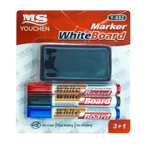 ماژیک وایت برد مدل رنگی به همراه تخته پاک کن بسته 4 عددی