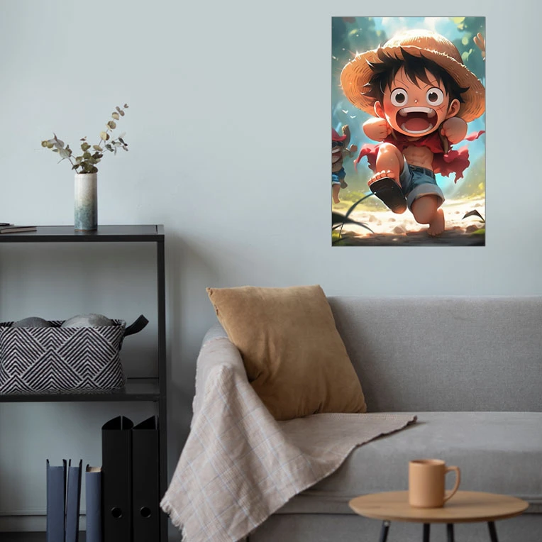 پوستر گوفی مدل مانکی دی لوفی دزد دریایی کلاه حصیری بامزه و کیوت انیمه وان پیس طرح Monkey D. Luffy Cute One Piece Anime کد RUN25