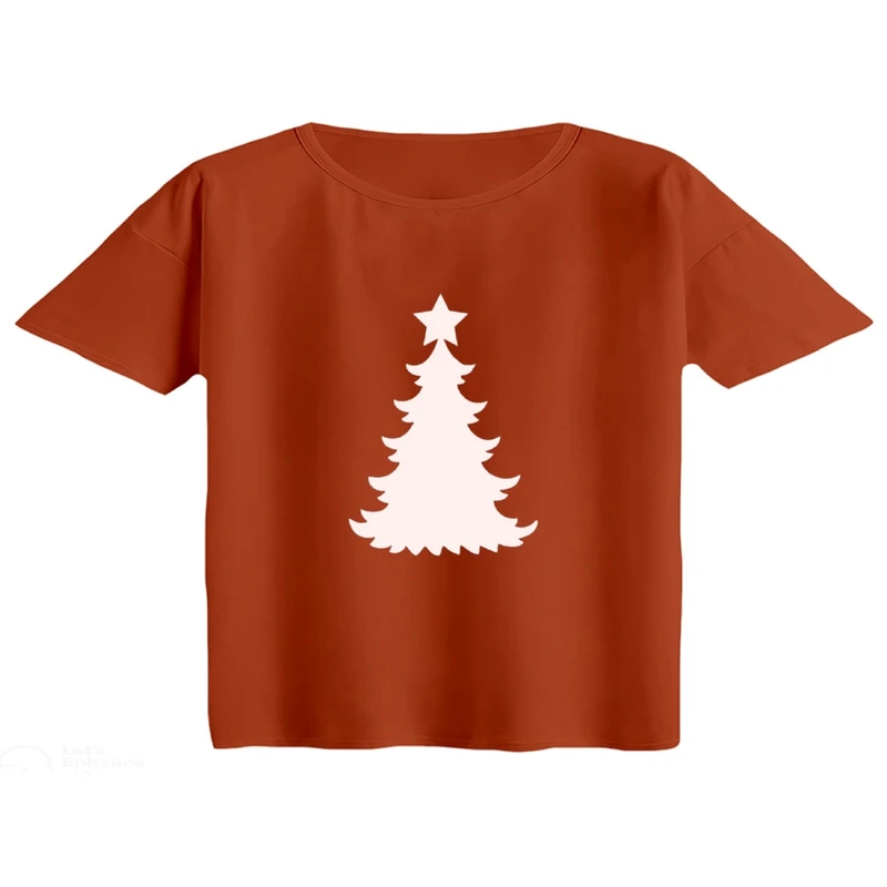 کراپ تی‌شرت آستین کوتاه زنانه مدل درخت کریسمس کد 1