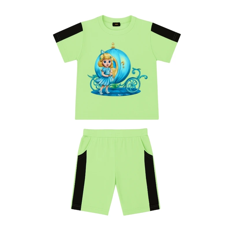 ست تی‌شرت آستین کوتاه و شلوار راحتی دخترانه مدل 601009SA