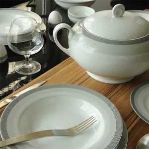 Zarin Iran Porcelain Inds Italia-F Silver Liner 102 Pieces Complete Porcelain Dinnerware Set High Grade