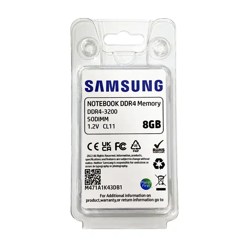 رم لپ تاپ DDR4 تک کاناله 3200 مگاهرتز CL22 سامسونگ مدل M471A1K43DB1 ظرفیت 8 گیگابایت
