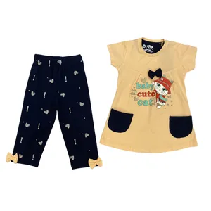 ست تی شرت و شلوارک دخترانه مدل گربه