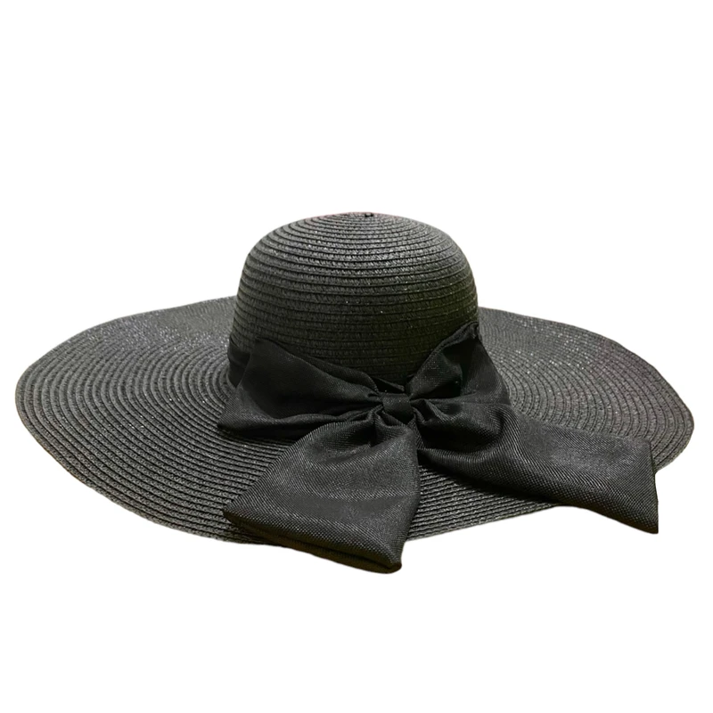 کلاه حصیری زنانه مدل ساحلی پاپیون دار