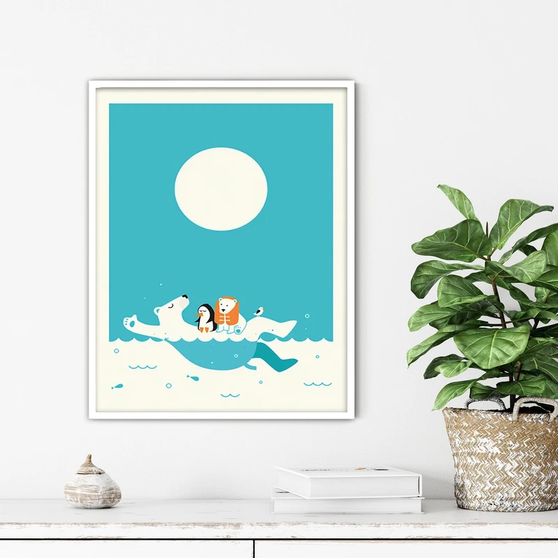 تابلو آتریسا طرح خرس و پنگوئن مدرن مدل ATFKW23 فریم سفید 