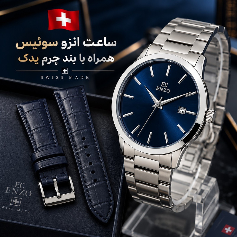 ساعت مچی عقربه‌ای کوارتز کلاسیک مردانه انزو مدل موتور ژاپن تقویم دار کد EC-618AEG
