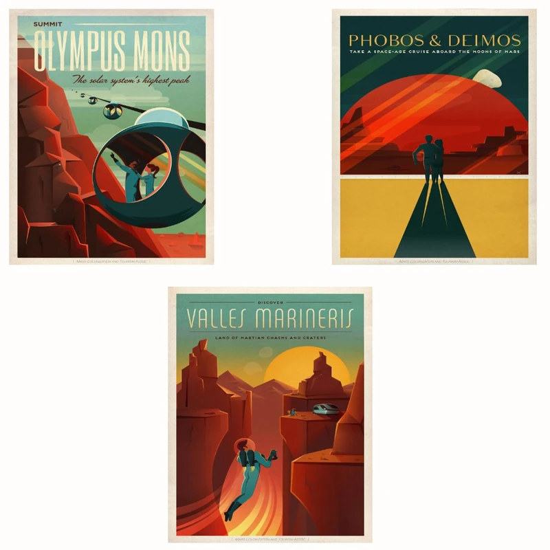پوستر مدل مستر هنر فضای وینتیج و ناسا - مریخ مجموعه 3عددی