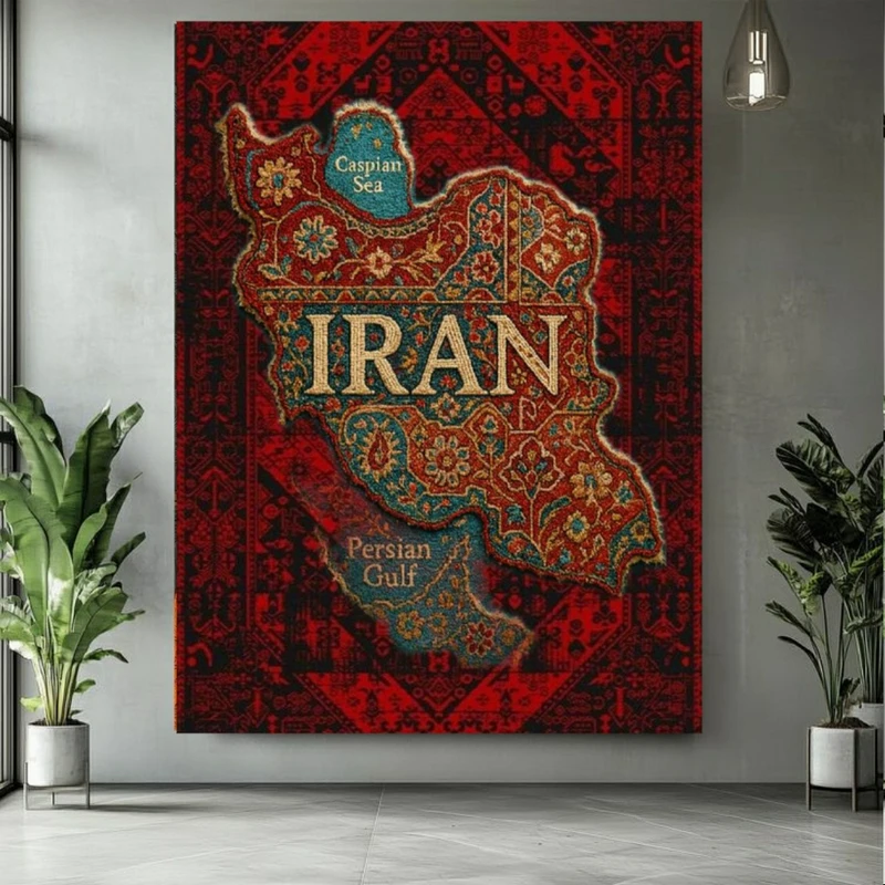 تابلو بوم طرح مخمل نقشه ایران مدل فرش ایرانی کد PY489