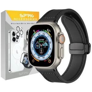 بند اسپریگ مدل Magnetic Leather Silicon مناسب برای اپل واچ Ultra 49mm / Ultra 2 49mm
