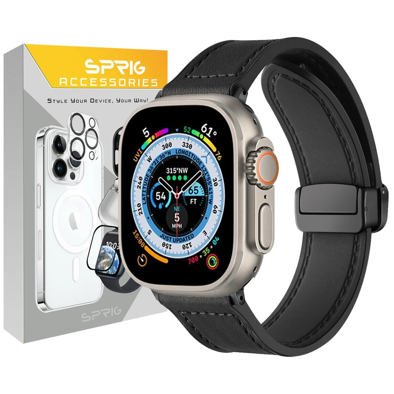 بند اسپریگ مدل Magnetic Leather Silicon مناسب برای اپل واچ Ultra 49mm / Ultra 2 49mm
