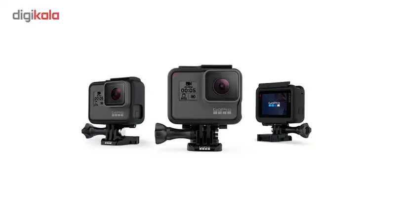 مجموعه دوربین فیلم برداری ورزشی گوپرو مدل HERO6 Black همراه با قاب ضد آب و بند آویز پلوز