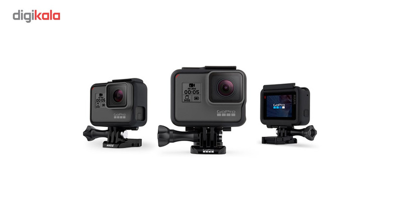 مجموعه دوربین فیلم برداری ورزشی گوپرو مدل HERO6 Black همراه با قاب ضد آب و بند آویز پلوز