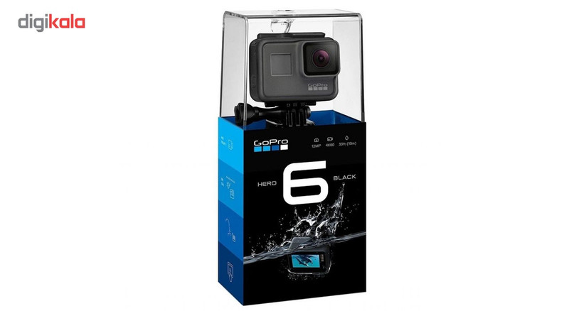 مجموعه دوربین فیلم برداری ورزشی گوپرو مدل HERO6 Black همراه با قاب ضد آب و بند آویز پلوز