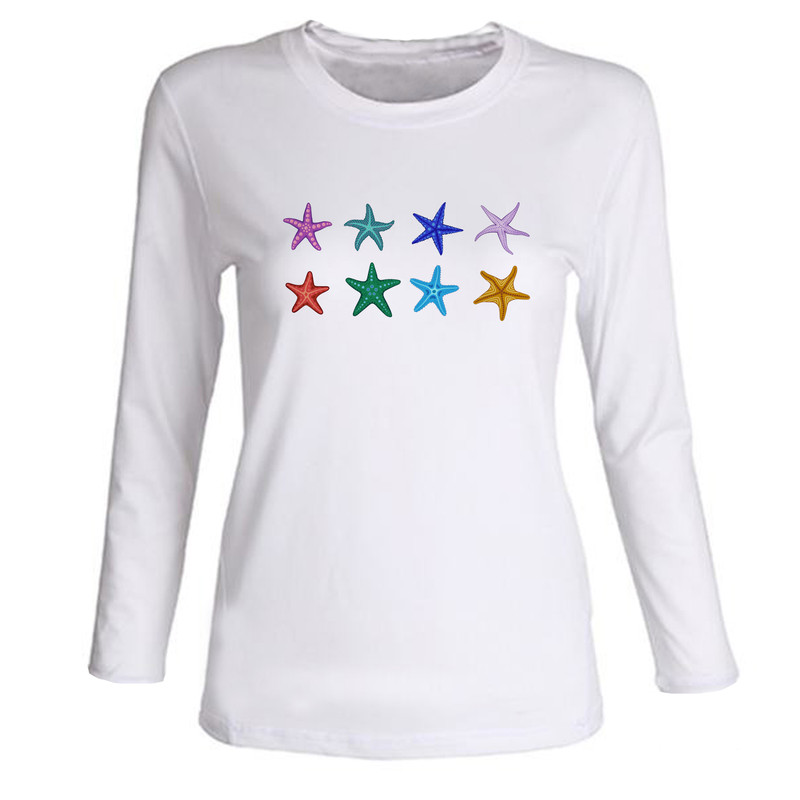 تی شرت آستین بلند زنانه مدل ستاره دریایی کد J419 رنگ سفید