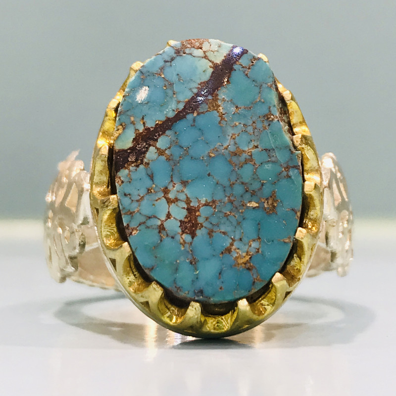 انگشتر نقره مردانه مدل شبکه فیروزه نیشابوری