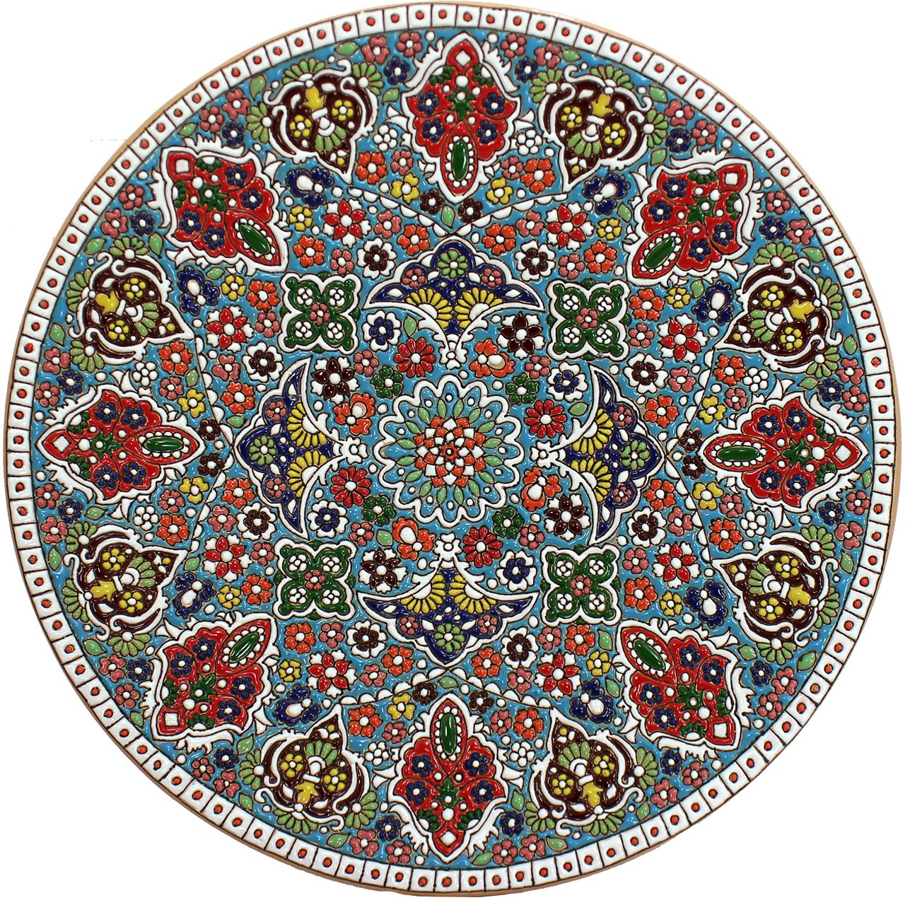 بشقاب سفالی گالری دست نگار طرح میناکاری  قطر 30 سانتی متری