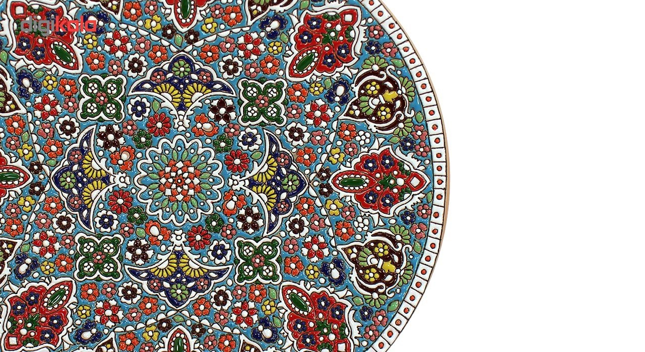 بشقاب سفالی گالری دست نگار طرح میناکاری  قطر 30 سانتی متری