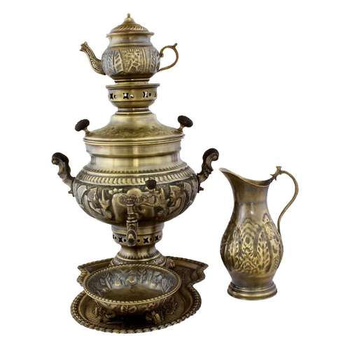 سرویس سماور زغالی آنتیک طرح قلم کد 17020003 ظرفیت 8 لیتر