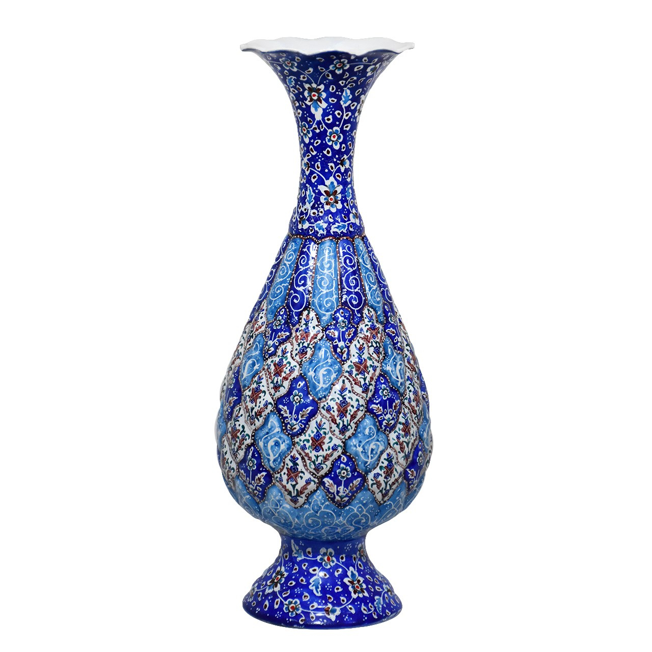 گلدان مسی میناکاری شده سی دا طرح اسلیمی کد MI03009 ارتفاع 25 سانتی متر