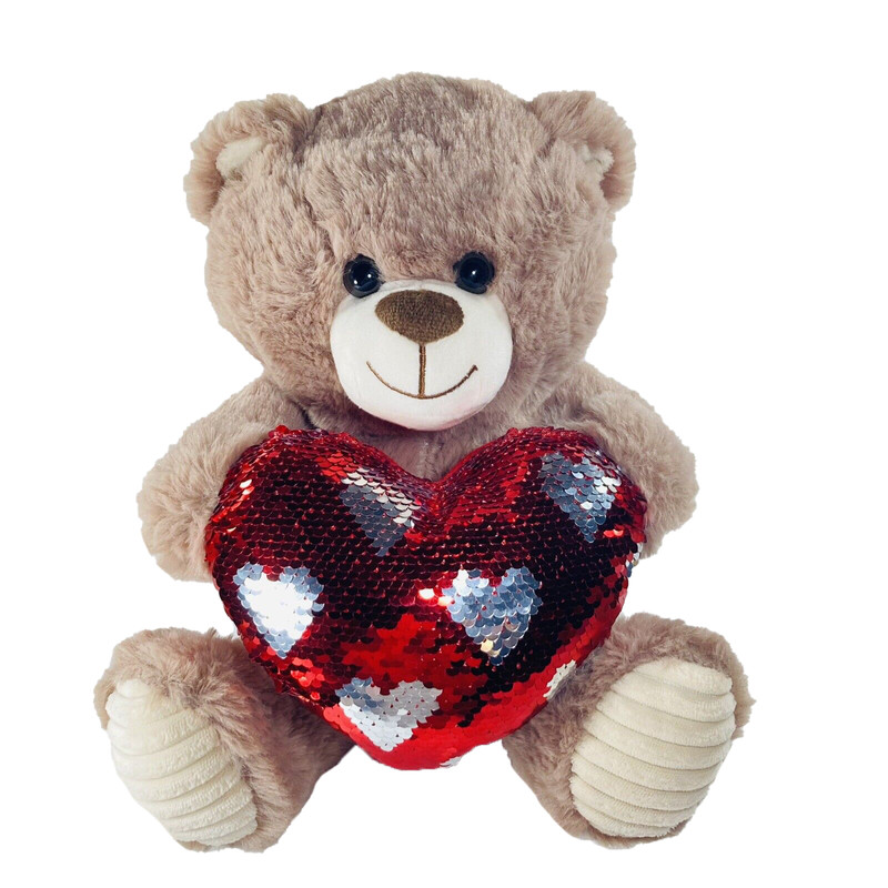عروسک طرح خرس تدی مدل Sequined Heart Teddy Bear کد SZ13/1060 ارتفاع 25 سانتی متر