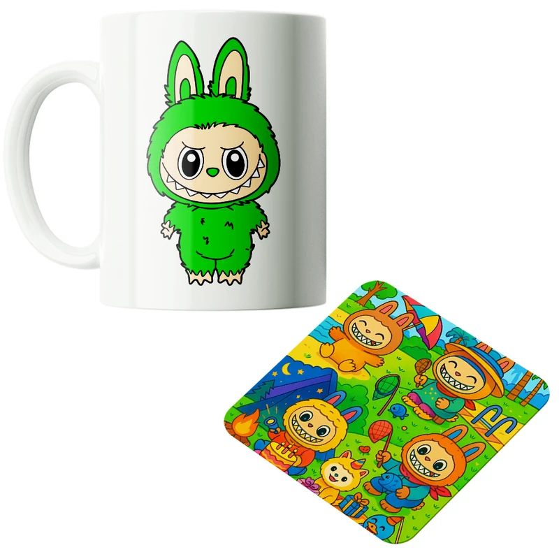 ماگ پاد آفرین مدل عروسک لبوبو کد PZ449 به همراه زیرلیوانی