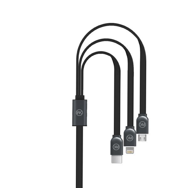 کابل تبدیل USB به microUSB و لایتنینگ و USB-C دابلیو کی مدل Platinum به طول 1 متر کابل تبدیل USB به microUSB و لایتنینگ و USB-C دابلیو کی مدل Platinum به طول 1 متر
