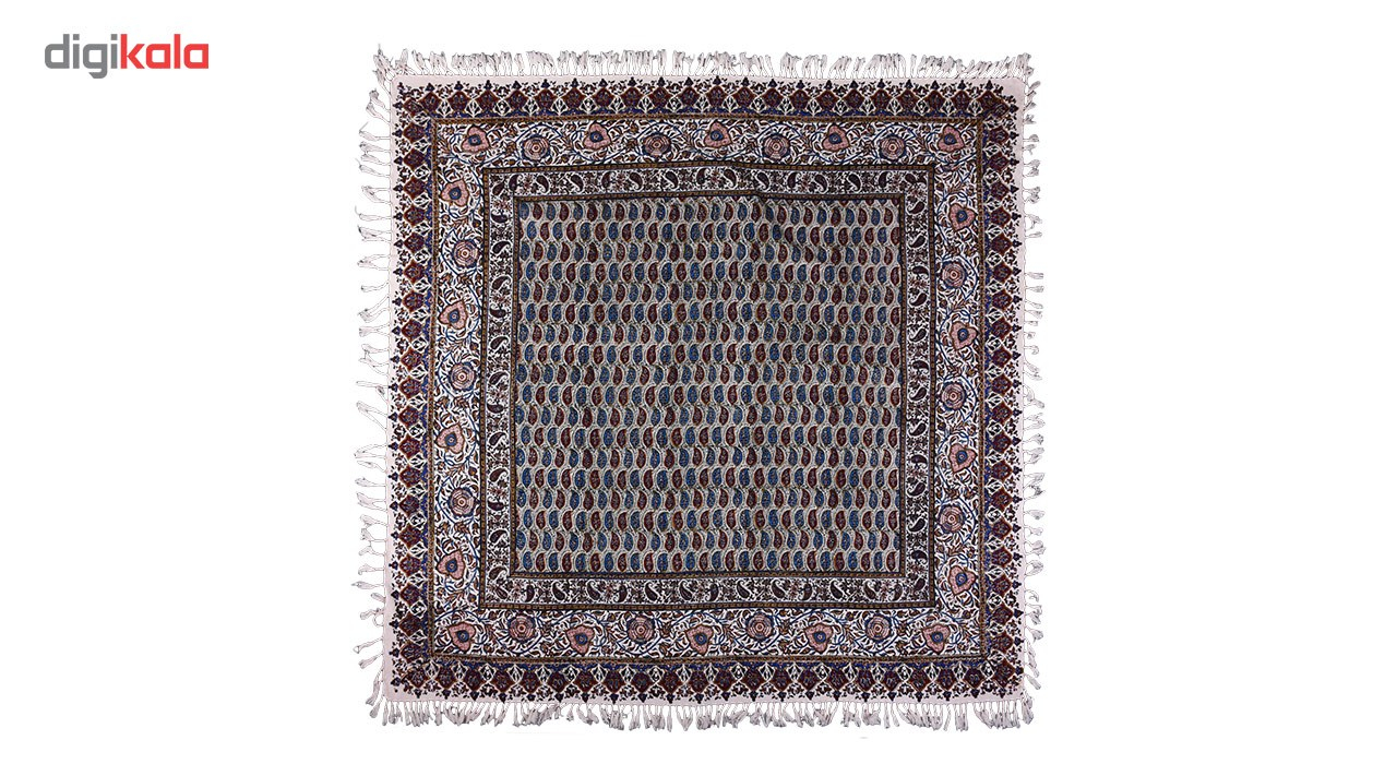 سفره قلمکار ممتاز نرگس‌خانی مدل 02 - 06 طرح بته سرخ آبی سایز 120 × 120 سانتی‌ متر