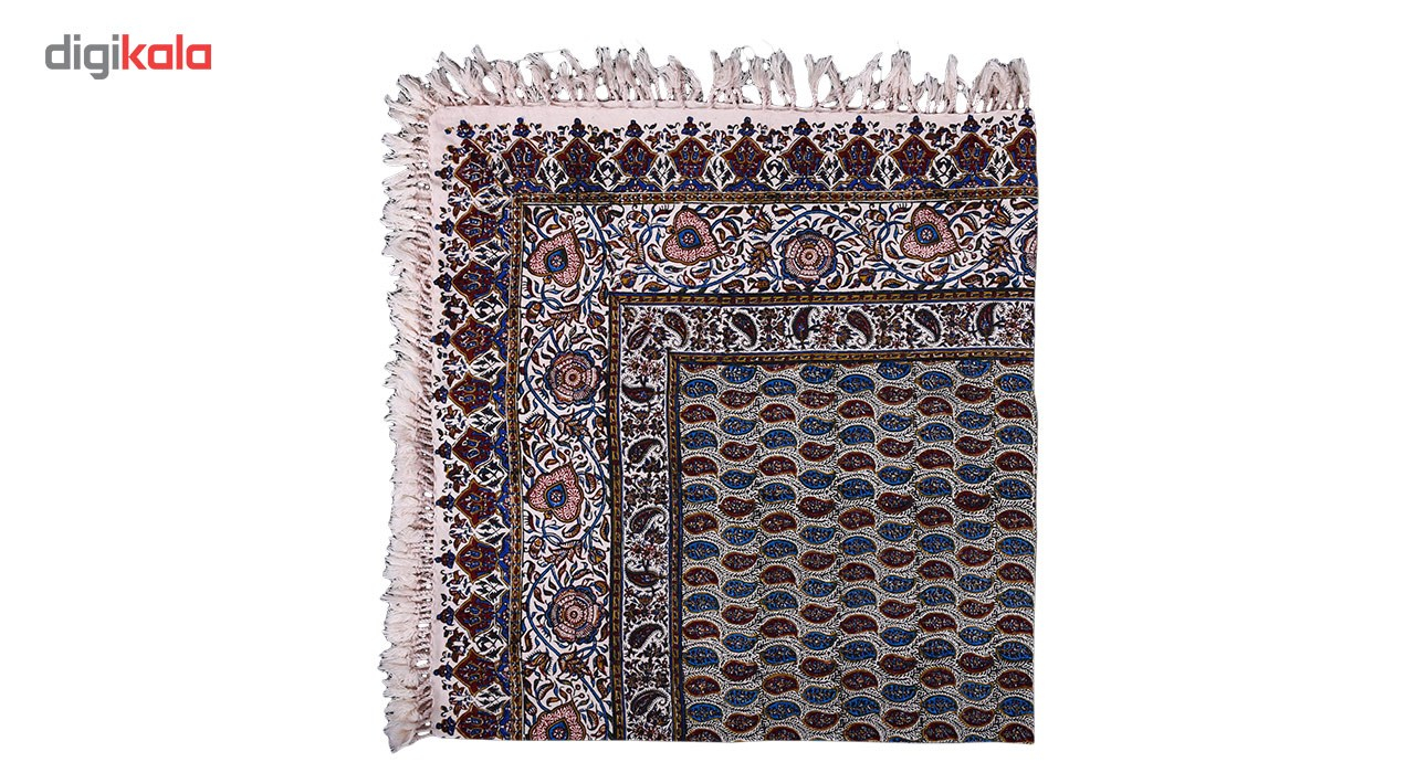 سفره قلمکار ممتاز نرگس‌خانی مدل 02 - 06 طرح بته سرخ آبی سایز 120 × 120 سانتی‌ متر