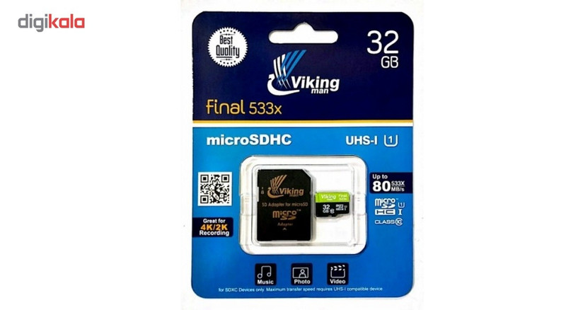 کارت حافظه microSDHC ویکینگ من مدل Extre 533X کلاس 10 استاندارد UHS-I U1 سرعت 80MBps ظرفیت32 گیگابایت همراه با آداپتور SD