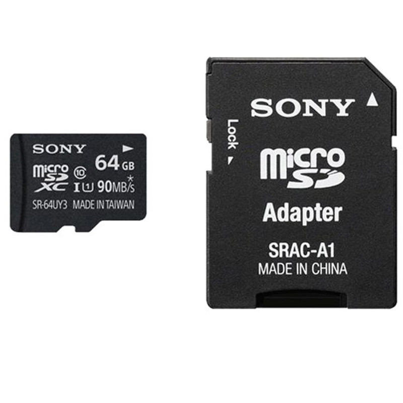 تصویر کارت حافظه microSDXC سونی مدل SR-64UYA3 کلاس 10سرعت 90MBps ظرفیت 64 گیگابایت همراه با آداپتور SD