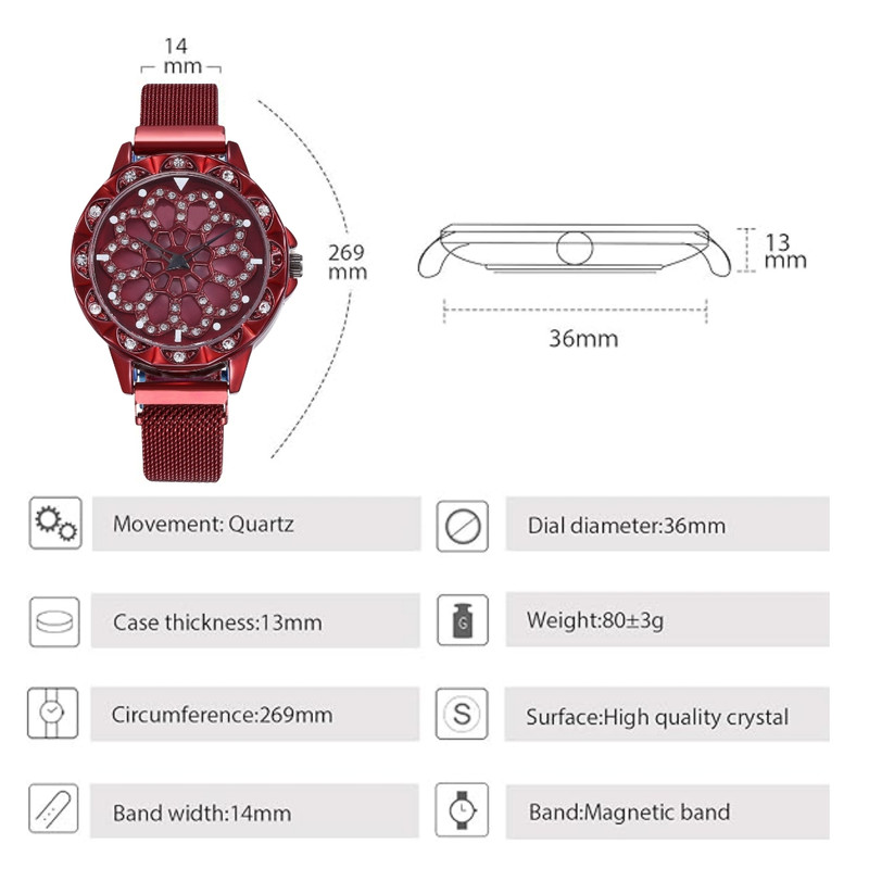 ساعت مچی عقربه ای زنانه مدل کوارتز صفحه چرخان قفل مگنتی کد ۲