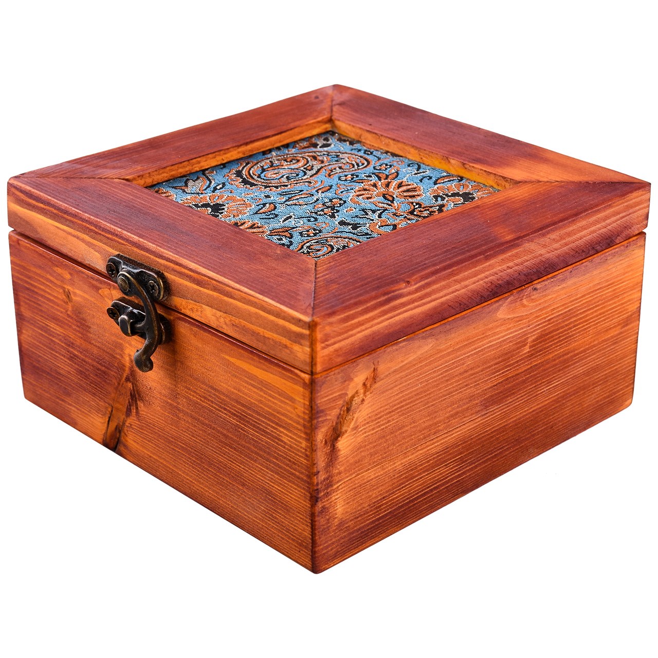 جعبه چوبی  گروه هنری دست استودیو طرح ترمه مربع مدل 01-03 سایز متوسط