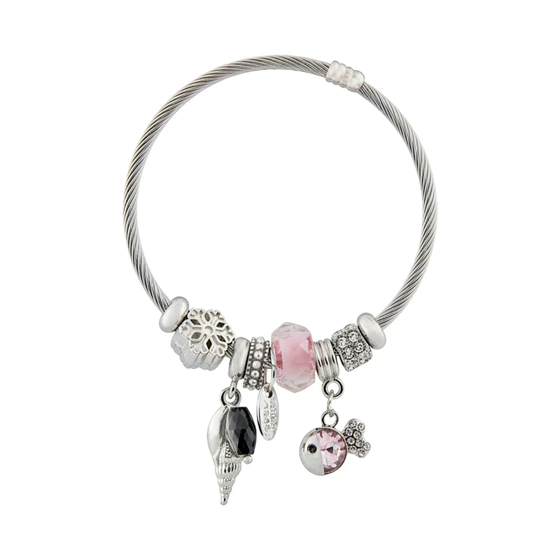 دستبند النگویی زنانه مدل پاندورا طرح ماهی کد 2128